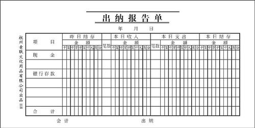 出纳报告单 出纳报告单